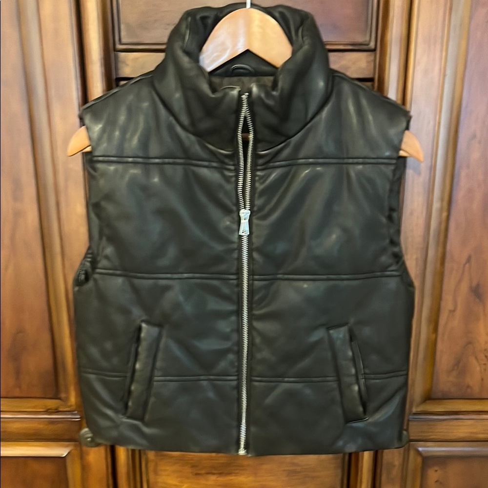Black Quilted Puffer Vest with High Collar
